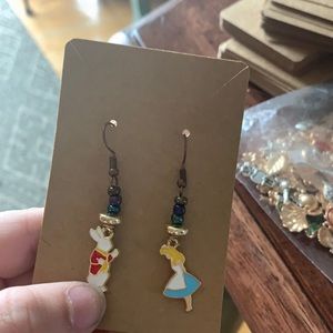 Homemade Alice and Rabbit earrings! Nickel Free!